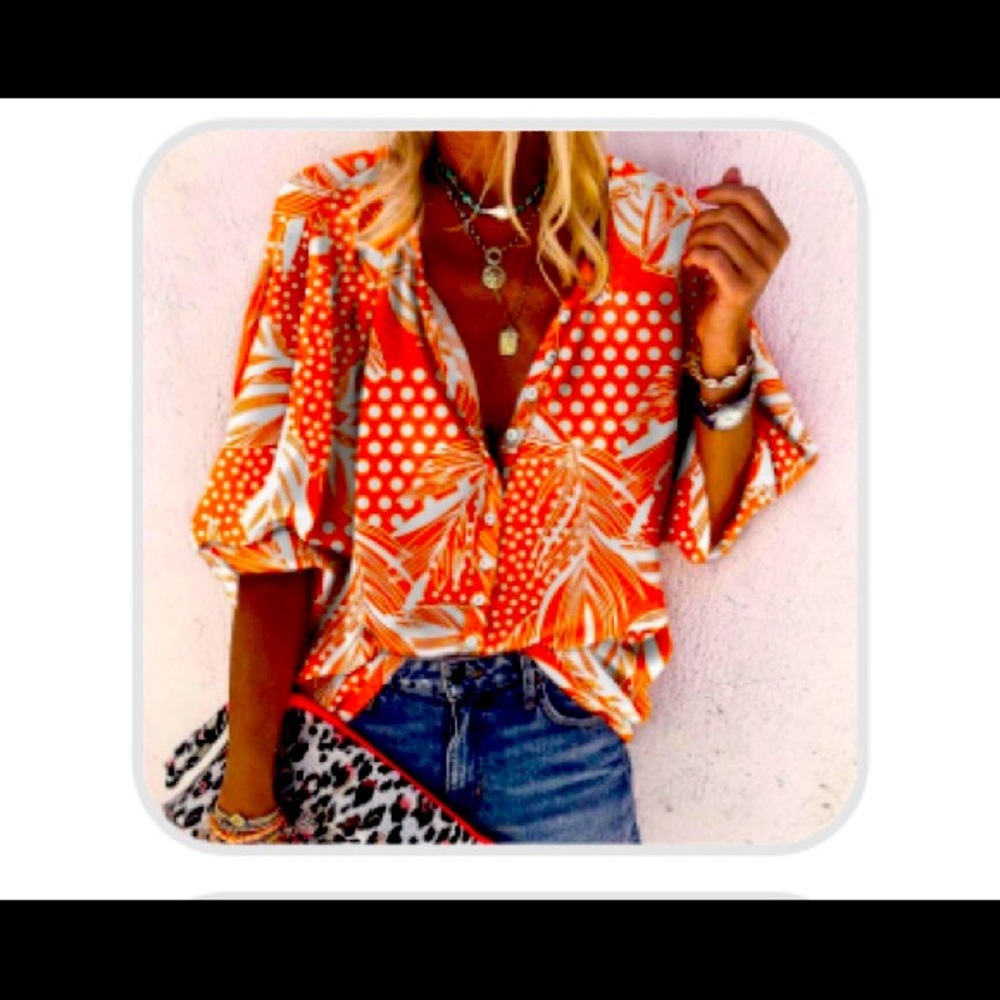 Stunning Orange Print Button Front Closure